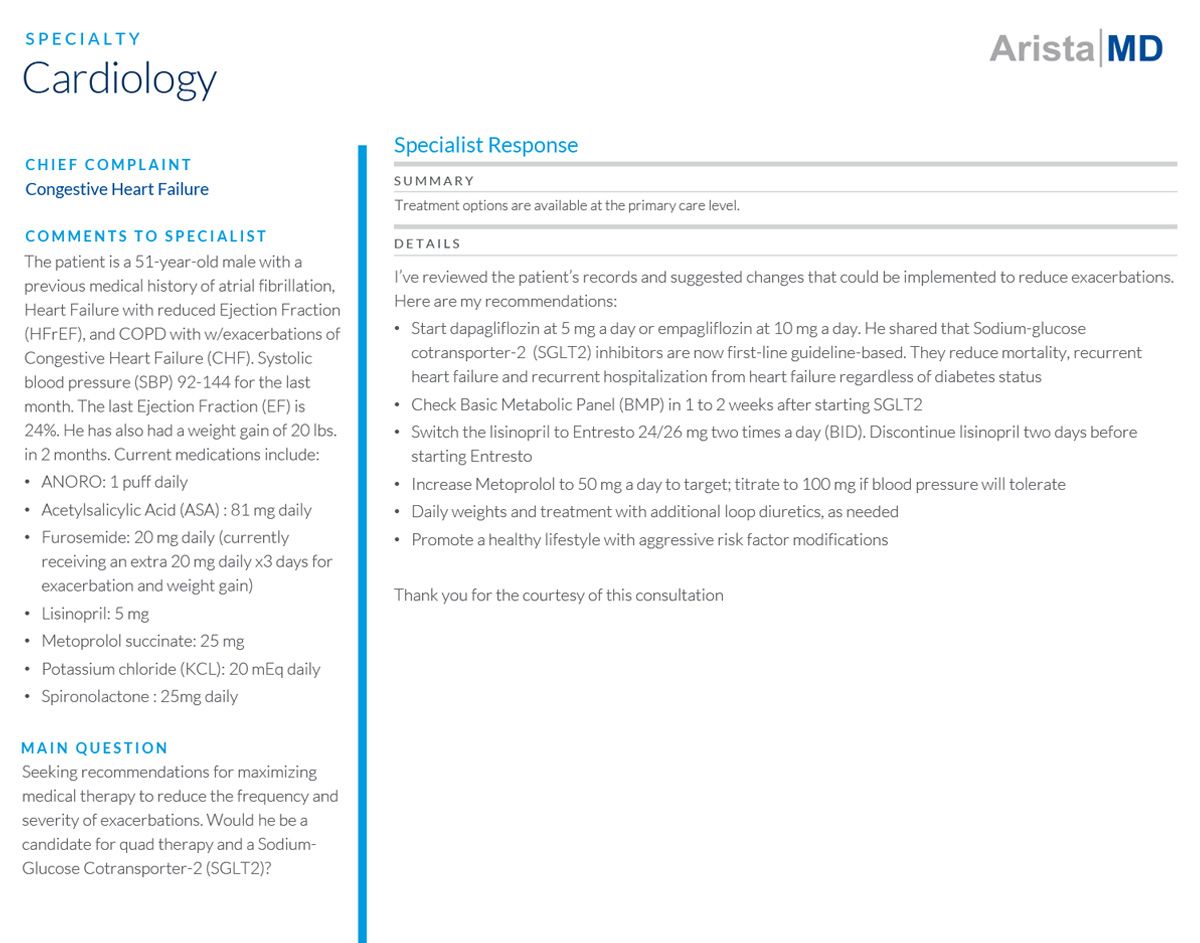 Cardiology eConsult - CHF with Afib