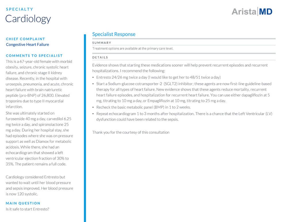 Cardiology eConsult - Chronic Systolic Heart Failure